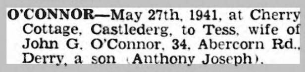 OConnorFirstBorn1941DerryJournal