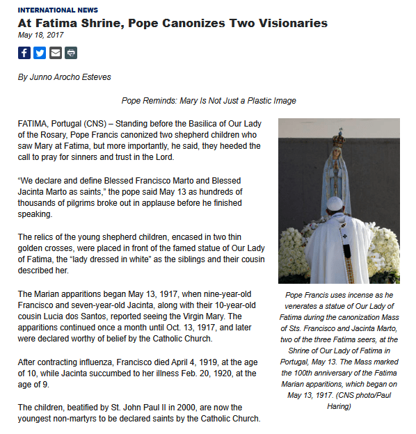 FrancisCanonizesFatimaSeers